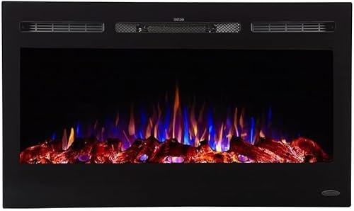 Touchstone Smart Electric Fireplace-The Sideline 36" Wide-in Wall Recessed - 30 Realistic Ember Color/Flame Options - 1,500W Heater w/Thermostat - Log & Crystal Hearth Options - Alexa/WiFi Enabled Touchstone