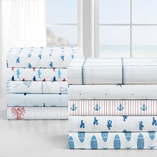 Nautica - Full Size Sheet Sets, Cotton Percale Bedding, Crisp & Cool, Coastal Home Decor (Whale Stripe Blue, Full) Nautica