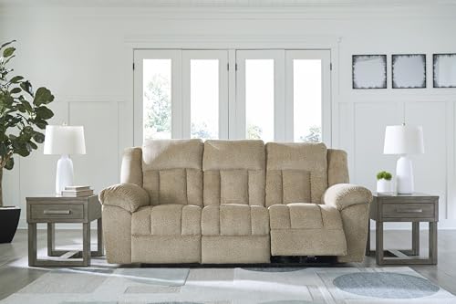 Signature Design by Ashley Tip-Off Classic Wall Hugger Power Reclining Sofa with Adjustable Headrest and USB Ports, Light Brown Signature Design by Ashley