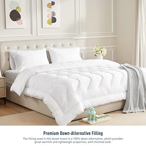 HOMTEC Duvet Insert Cotton Comforter King Size White Down Alternative Fill Duvet Insert 100% Cotton Shell Quilted Fluffy Comforter Lightweight All Season 8 Corner Tabs Durable Breathable Noiseless HOMTEC