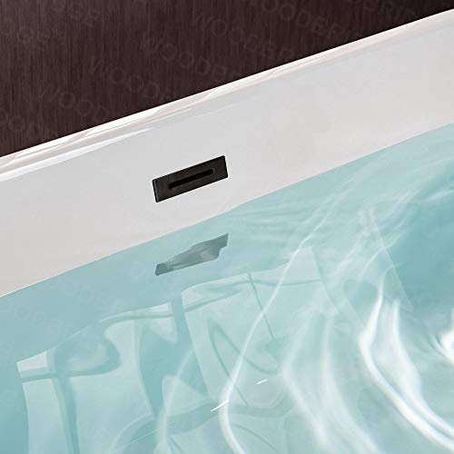 WOODBRIDGE 59" Acrylic Freestanding Bathtub Contemporary Soaking White Tub with Matte Black Overflow and Drain,B0014-MB-Drain &O WOODBRIDGE