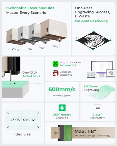 xTool S1 40W Laser Cutter and Laser Engraver for Tumblers, 23.93" x 15.16" Bed Size, 600mm/s Speed, Laser Engraving Machine, Laser Engraver for Wood and Metal, Acrylic, Big Project - Rotary Bundle xTool