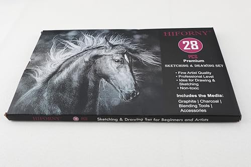 HIFORNY 28 PCS Sketching Drawing Pencil Set,Sketch Pencils Art Supplies with Graphite,Charcoal,Blending Tools,Accessories,Drawing Kit for Adults Artists in Canvas Roll Up Case HIFORNY