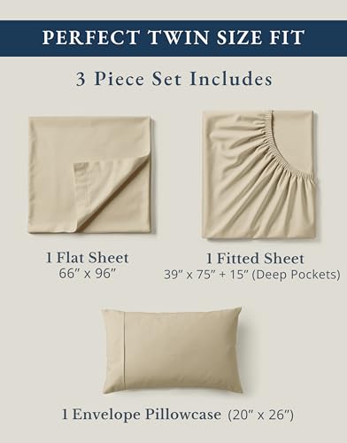 LANE LINEN 100% Organic Cotton Twin Size Bed Sheets, Fully Elasticized Mercerised Cotton Bed Sheet Set, Soft & Comfy Low Pill Face Resistant Bedding Sheets & Pillowcase Set- Linen LANE LINEN