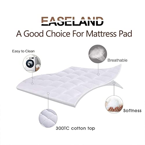 EASELAND Twin Size Mattress Pad Pillow Top Mattress Cover Quilted Fitted Cooling Protector Single Cotton Top 8-21" Deep Pocket (39x75 Inches, White) EASELAND