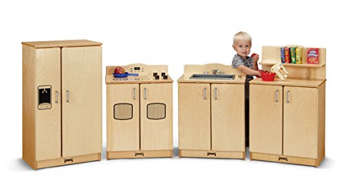 Jonti-Craft 2411JC Culinary Creations Play Kitchen, 35 x 80 x 15 inches, Natural Wood, 4 Piece Set Jonti-Craft