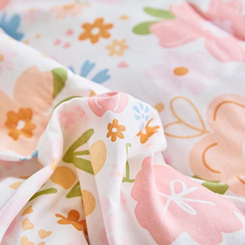 Joyreap 4 Piece Cotton Toddler Bedding Set for Girls, Pink Flowers Design, Soft n Breathable Cotton Toddler Comforter Set, Includes Quilted Comforter, Fitted Sheet, Top Sheet, and Pillow Case Joyreap