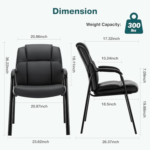 OLIXIS Waiting Room Chairs Set of 4, Leather Office Desk Reception Guest Stationary Side Chair with Padded Arms for Home Conference Lobby Area Meeting Church Medical Clinic Elderly Student OLIXIS