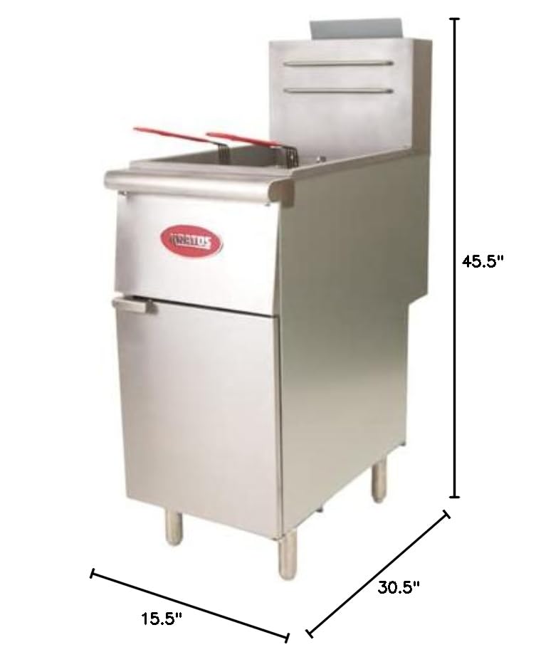 Kratos Commercial Deep Fryer - Three Heating Tubes, Floor Standing, Gas Powered, 40 lb. Capacity, 90,000 Total BTU, 15.5W (29Y-010-NAT) Kratos