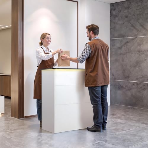 VEVOR Reception Desk, 50 inch Rectangular Front Counter Table, Modern Office Reception Desk with Light Strip, 3 Drawers & Storage Cabinets, Retail Counter Table for Checkout, Lobby, Salon, Office VEVOR