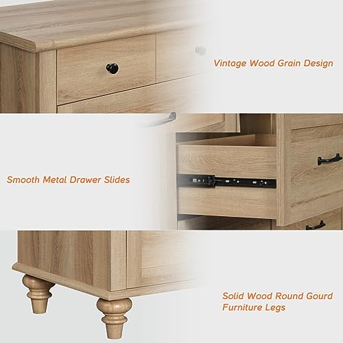 WAMPAT Small Dresser for Bedroom with 5 Drawers & Solid Wood Legs, Mid Century Modern Chest of Drawers Vertical Dresser Storage Organizer, Farmhouse WAMPAT