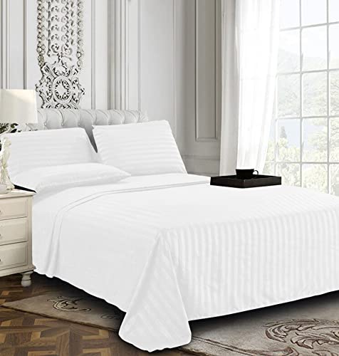 Elegant Comfort Best, Softest, Coziest 6-Piece Sheet Sets! - 1500 Premier Hotel Quality Luxurious Wrinkle Resistant 6-Piece Damask Stripe Bed Sheet Set, Queen White