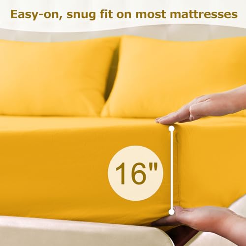 Homilay Queen Size Bed Sheet Set - 4 Piece Soft Microfiber Sheets with Deep Pockets, Cooling Technology, and Wrinkle-Free Pillowcase. Hotel-Quality, Durable Bedding, Spectra Yellow Homilay