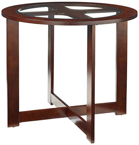 Roundhill Furniture Cylina Solid Wood Glass Top Round Dining Table with 4 Chairs Roundhill Furniture