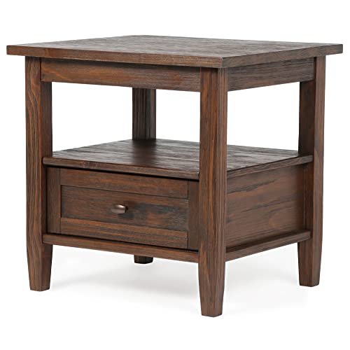 SIMPLIHOME Warm Shaker SOLID WOOD 20 inch Wide Rectangle Rustic End Table in Distressed Charcoal Brown with Storage, 1 Drawer, 1 Shelf, for the SIMPLIHOME