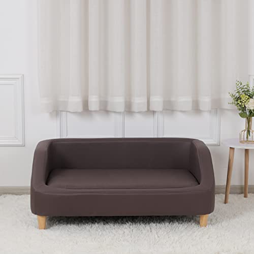Dog Bed/Pet Sofa Bed Technology Cloth Medium-Large Pet Sleeping Couch High Wood Leg Animal Bed Sofa (Brown) AFBKSS&BB