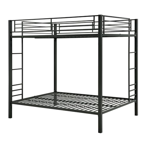 DHP Full Over Full Metal Bunk Bed, Black, Space-Saving Kids Furniture, Sturdy Frame, Guard Rails, Integrated Ladder DHP