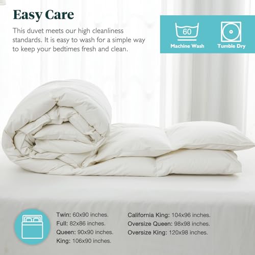 Ltinhome Organic Feathers Down Comforter Full Size | 100% Cotton, Premium Goose Duck Feathers & Down Filling, All-Seasons Stand-Alone Duvet Insert with Tabs, 82x86 Inches, White Ltinhome