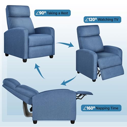 Yaheetech Fabric Recliner Chair Sofa Ergonomic Adjustable Single Sofa with Thicker Seat Cushion Modern Home Theater Seating for Living Room Light Blue