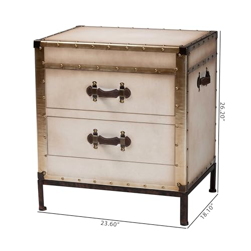 Baxton Studio Laura Vintage White Canvas 2-Drawer End Table Trunk Baxton Studio