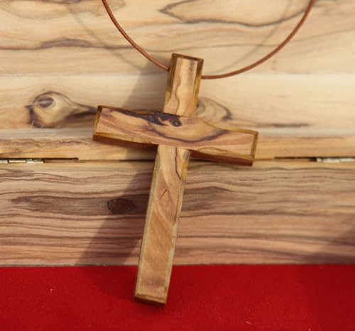 Wooden Cross Necklace, Christian gift, Faith Cross Pendant for the church and home Car Rearview Mirror Pendant, Olive wood from Bethlehem, Certificate of Origin, size 2.7" x 1.8" THE JERUSALEM GIFT SHOP SINCE 2004