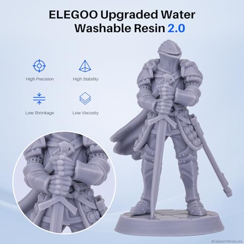 ELEGOO Upgraded Water Washable Resin 2.0, 3D Printer Resin with Low Viscosity and High Precision, 405nm Rapid UV-Curing Photopolymer Resin, 3D Resin for LCD/DLP 3D Printing, Grey 2000G ELEGOO
