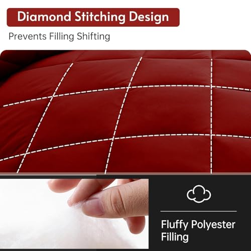 MUXHOMO 7 Pieces California King Comforter Set, Reversible Bed in a Bag Cal King Size, All Season Bedding Set with Comforter, Flat Sheet, Fitted Sheet, Pillowcases & Shams, Red & Black MUXHOMO