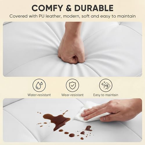 YESHOMY Modern Futon Sofa Bed, Convertible Futon Couch with Adjustable Backrest, Futon Loveseat Sleeper Sofa Bed with Armrest for Living Room, Small Spaces,PU Leather, White YESHOMY