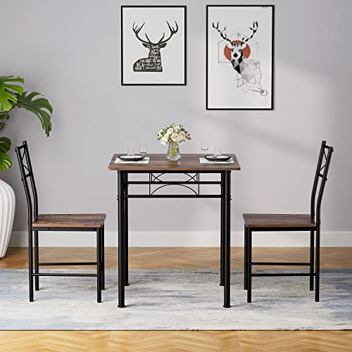 JOIN IRON 3-Piece Kitchen Dining Room Table Set for Small Spaces,Iron Wood Square Table with 2 Chairs for Kitchen Dining Room Furniture JOIN IRON