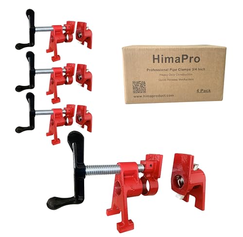 HimaPro 4-Pack 3/4 Inch H-Style Professional Pipe Clamp Set - Designed For Woodworking, Carpentry, Home Improvement, and DIY Jobs HimaPro