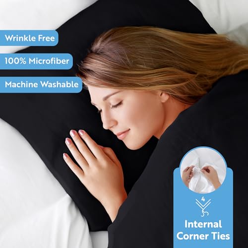 ienjoy Home Beckham Luxury Soft Brushed 1800 Series Microfiber Duvet Cover Set - Hypoallergenic, TWIN, Black Linen Market