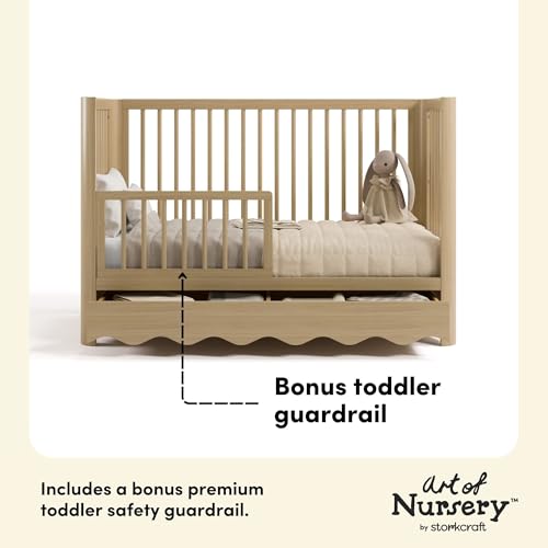 Storkcraft Casablanca Convertible Crib with Drawer and Toddler Guardrail (Driftwood) – GREENGUARD Gold Certified, Toddler Bed Conversion Kit Included, Fits Standard Crib Mattress, Crib with Storage