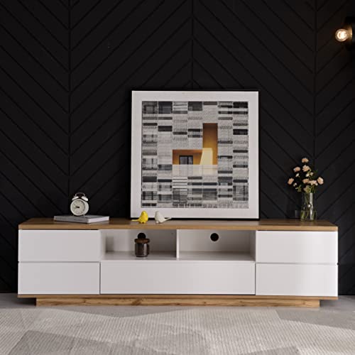 Merax Wood TV Stand Entertainment Center with Storage Cabinets & Open Shelves, Modern TV Console Table for TVs Up to 80” for Living Room Bedroom (White) Merax