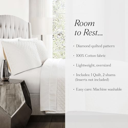 Lush Decor Ava Quilt Diamond Pattern Solid 3 Piece Oversized Bedding Blanket Bedspread Set - King - White Lush Decor