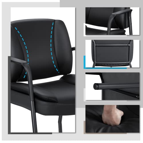Furniwell Office Guest Chair Waiting Room Reception Chairs Set of 2, PU Leather Executive Desk Chair with Padded Armrests for Meeting Conference (Black)