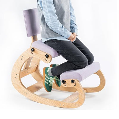 VDNEND Ergonomic Kneeling Chair with Back Support,Wooden Kneeling Chair Desk for Work, Rocking Office Kneel Chairs for Relieve Back Pain, Kneeling Posture Chairs for Gaming,Home (Light Purple)