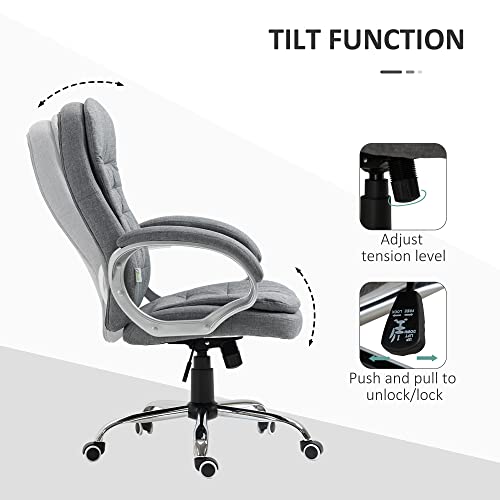 Vinsetto High Back Home Office Chair Executive Computer Chair with Adjustable Height, Upholstered Thick Padding Headrest and Armrest - Grey Vinsetto