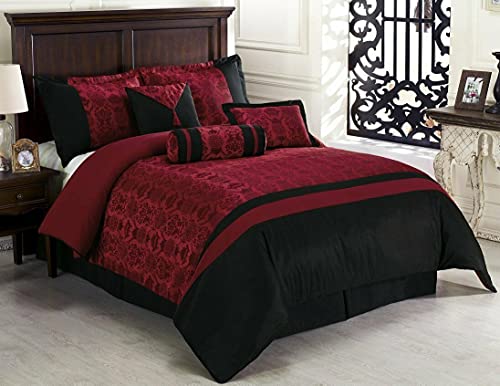 Chezmoi Collection Dynasty Black Red Jacquard 7-Piece Comforter Set, King Size Chezmoi Collection