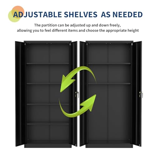 71 Inch Heavy Duty Metal Lockable Storage Cabinet with 2 Doors & 4 Adjustable Shelves, Steel Garage Cabinet for Pantry Office Garage Workshop, Multi-Use Utility Cabinet with Adjustable Feet (Black) Garvee