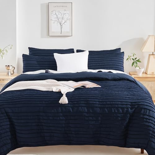 NEXHOME PRO Duvet Cover Full,Navy 3 Pieces Boho Tufted Duvet Cover Set, Soft and Lightweight 100% Washed Microfiber Comforter Cover Set for All Season(Navy Full, 80 x 90)-No Comforter NEXHOME PRO
