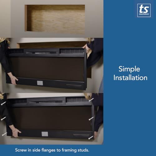 Touchstone Smart Electric Fireplace-The Sideline 50 Inch Wide-in Wall Recessed-30 Realistic Ember Color/Flame Options-1500W Heater w/Thermostat-Black- Log & Crystal Hearth Options -Alexa/WiFi Enabled Touchstone