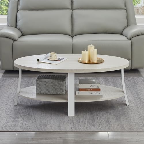Roundhill Furniture Anze Contemporary Oval Wood Shelf Coffee Table in White Finish Roundhill Furniture