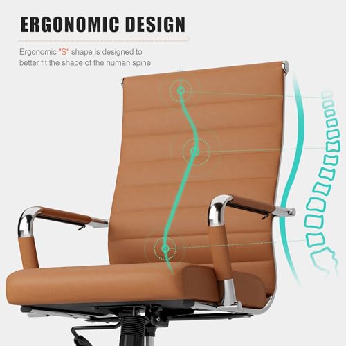 Okeysen Office Desk Chair, Ergonomic Leather Modern Conference Room Chairs, Executive Ribbed Height Adjustable Swivel Rolling Chair for Home Office. (Brown) Lepdep