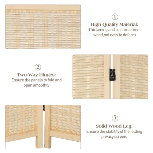 4 Panel Bamboo Room Divider, 5.6 FT Folding Privacy Screen, Bamboo Panel Divider Screen for Room Separation, Freestanding Partition for Home, Office, Bedroom (Beige) ZFFURN