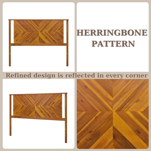 Bme Vivian Rustic Scandinavian Queen Headboard in Solid Acacia Wood, Golden Brown Finish Bme