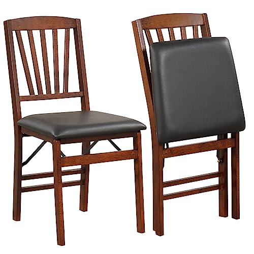 Giantex Folding Dining Chairs Set of 2, Foldable Wood Kitchen Chairs with Padded Seat, Solid Wood Frame, Max Load 400 Lbs, No Assembly Easy to Store Wooden Dining Chairs for Apartment, Small Space Giantex