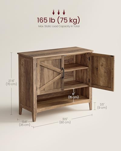 VASAGLE LIRY Collection - Shoe Cabinet, 3-Tier Storage Organizer, Shoe Shelf, Farmhouse Freestanding Cabinet, Height-Adjustable Shelf, 13.8 x 31.5 x 27.6 Inches, Honey Brown ULBC038B01 VASAGLE