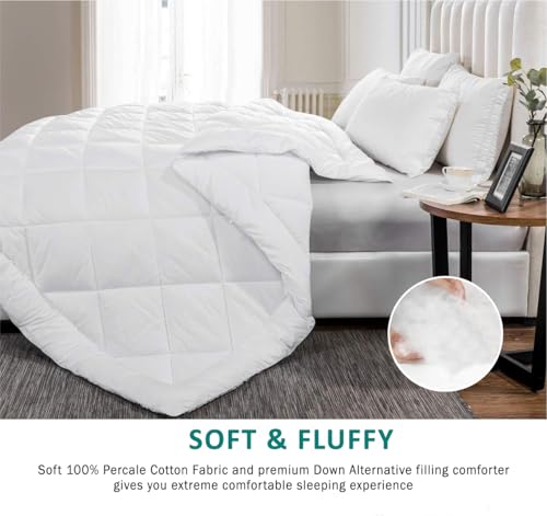 KHC Cotton Comforter White Down Alternative Duvet Insert 100% Percale Cotton, Quilted Fluffy 400GSM Comforter Lightweight All Season Durable Breathable Noiseless (WHITE, Single/Twin(68"X88")) Kamas Home Collection