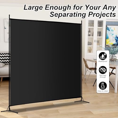Carivia Single Large Panel Room Divider, 6 Ft Tall Privacy Screen Room Divider,Freestanding Room Partition Wall Divider,Lightweight Room Divider Screen for Home Office,69''W x 70''H, Black Carivia
