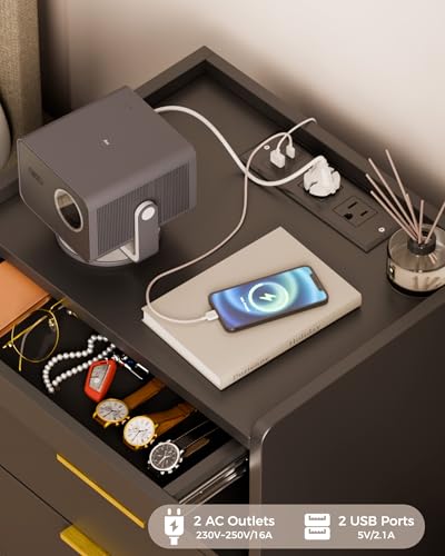 Mondeer Night Stand with Hidden Compartment, Black LED Nightstand with USB/Type-C Charging Station, Modern Bedside Table with 3 Drawers, for Bedroom Office,13.8" D x 15.7" W x 23.6" H Mondeer